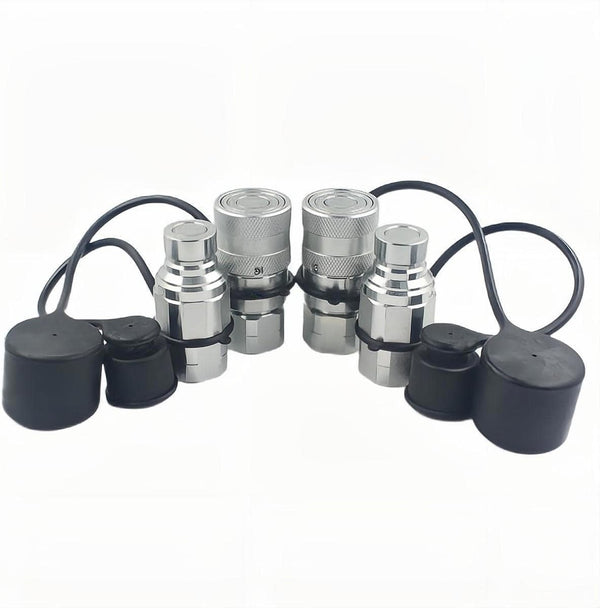 2-Sets 3/4" SAE-12 UNF1-1/16 Flat Face Hydraulic Quick Connect Coupling/Coupler, 1/2 Body W/Dust Cap