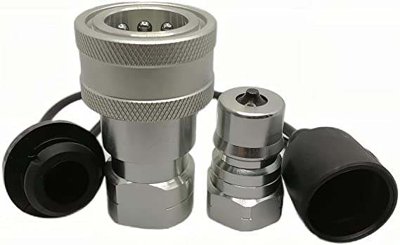 3/8" NPT ISO7241-B Hydraulic  Disconnect Coupler, Quick Release Coupling Set w/Dust Caps, Kubota 7J417-66220|7J417-66320 Replacement Hydraulic Quick Coupler H3-63/62