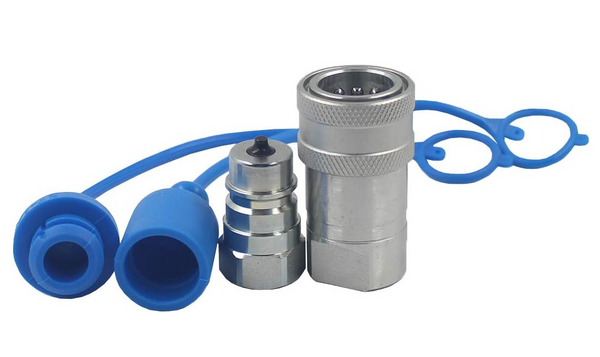 1-Set 3/8'' Ag ISO5675 Carbon Steel Hydraulic Quick Connect Coupling/Coupler Poppet Valve，Pioneer Type, Set w/Dust Cap