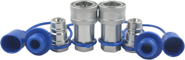 2-Set 1/2" NPT ISO5675 Ag Hydraulic Quick Connect Couplers Ball Valva,Pioneer Type,Set w/Dust Cap